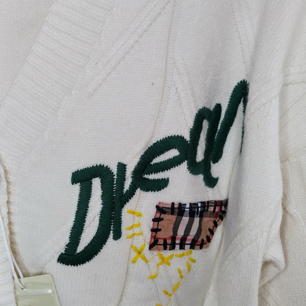 Dream Embroidered Patch Work Button Cream Cardigan Sweater S/M - Picture 7 of 12